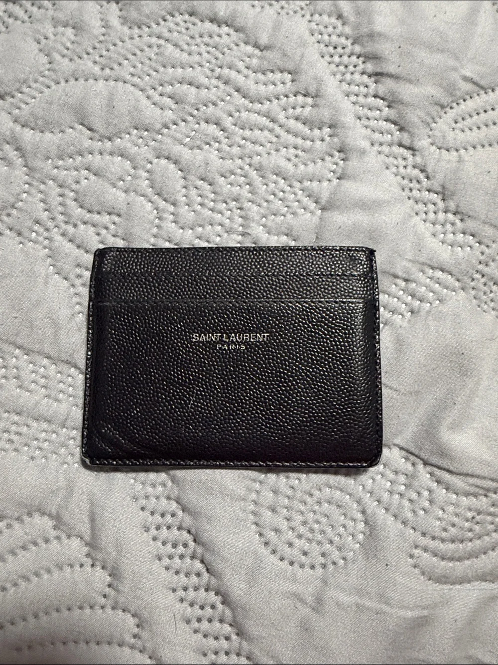 Saint Laurent Black Textured Leather Card Holder with Silver Logo